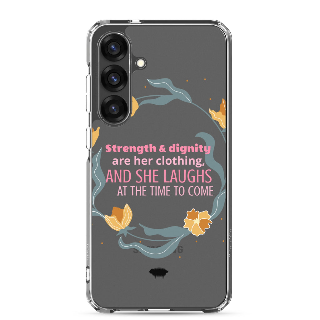 Clear Case for Samsung® - Proverbs 31:25 "Strength & Dignity Are Her Clothing" Samsung Galaxy S25 Plus - Valiant Sheep Store