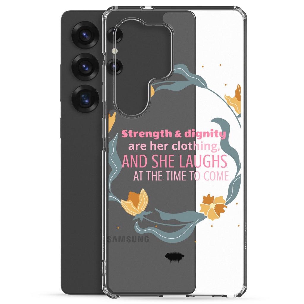 Clear Case for Samsung® - Proverbs 31:25 "Strength & Dignity Are Her Clothing" Samsung Galaxy S25 Plus - Valiant Sheep Store