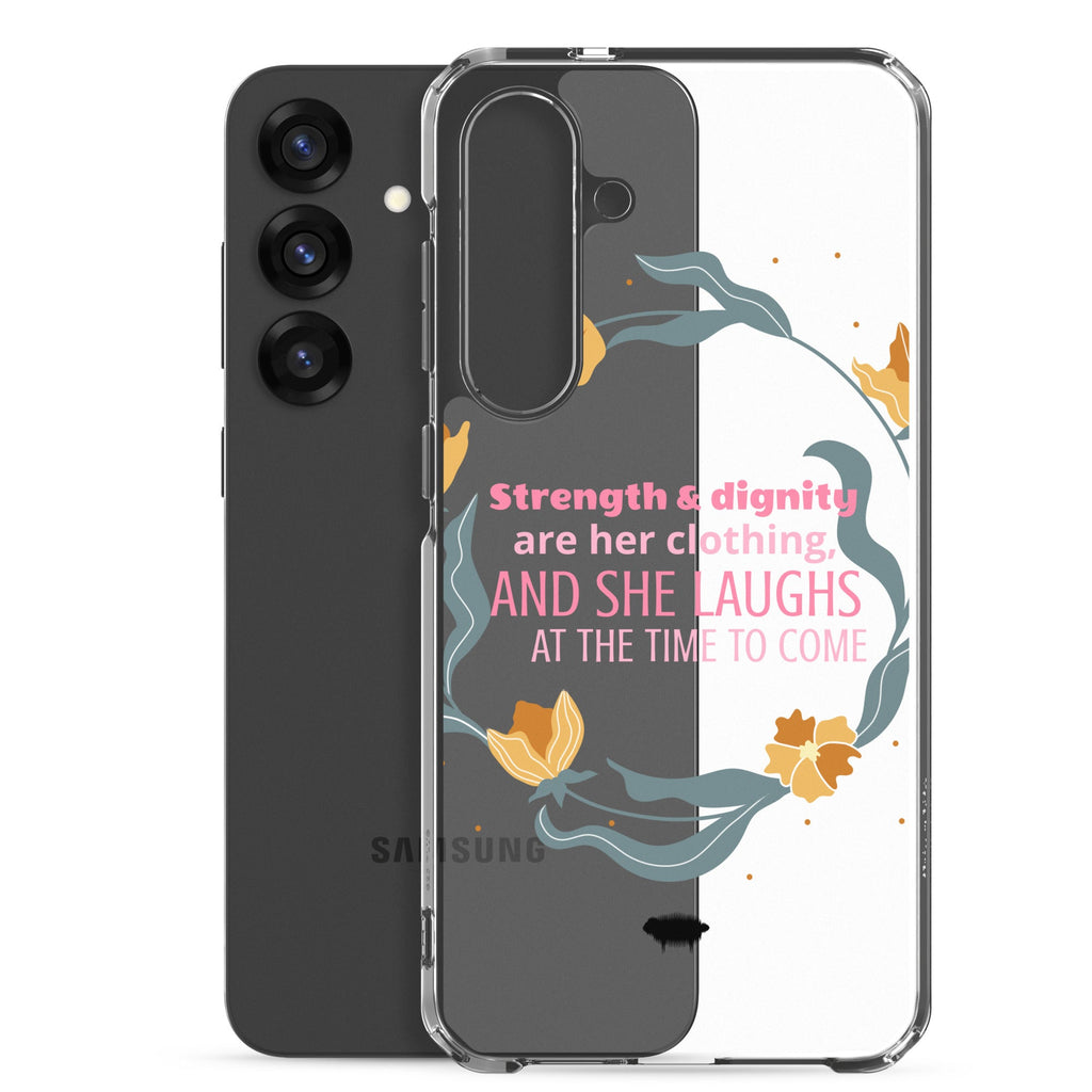 Clear Case for Samsung® - Proverbs 31:25 "Strength & Dignity Are Her Clothing" Samsung Galaxy S25 Plus - Valiant Sheep Store