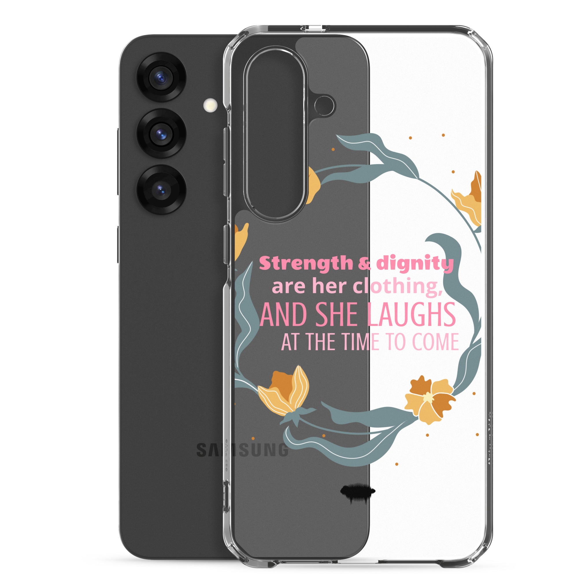 Clear Case for Samsung® - Proverbs 31:25 "Strength & Dignity Are Her Clothing" Samsung Galaxy S25 Plus - Valiant Sheep Store