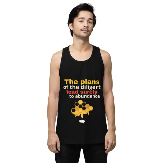 Men’s premium tank top - Proverbs 21:5 - Valiant Sheep Store