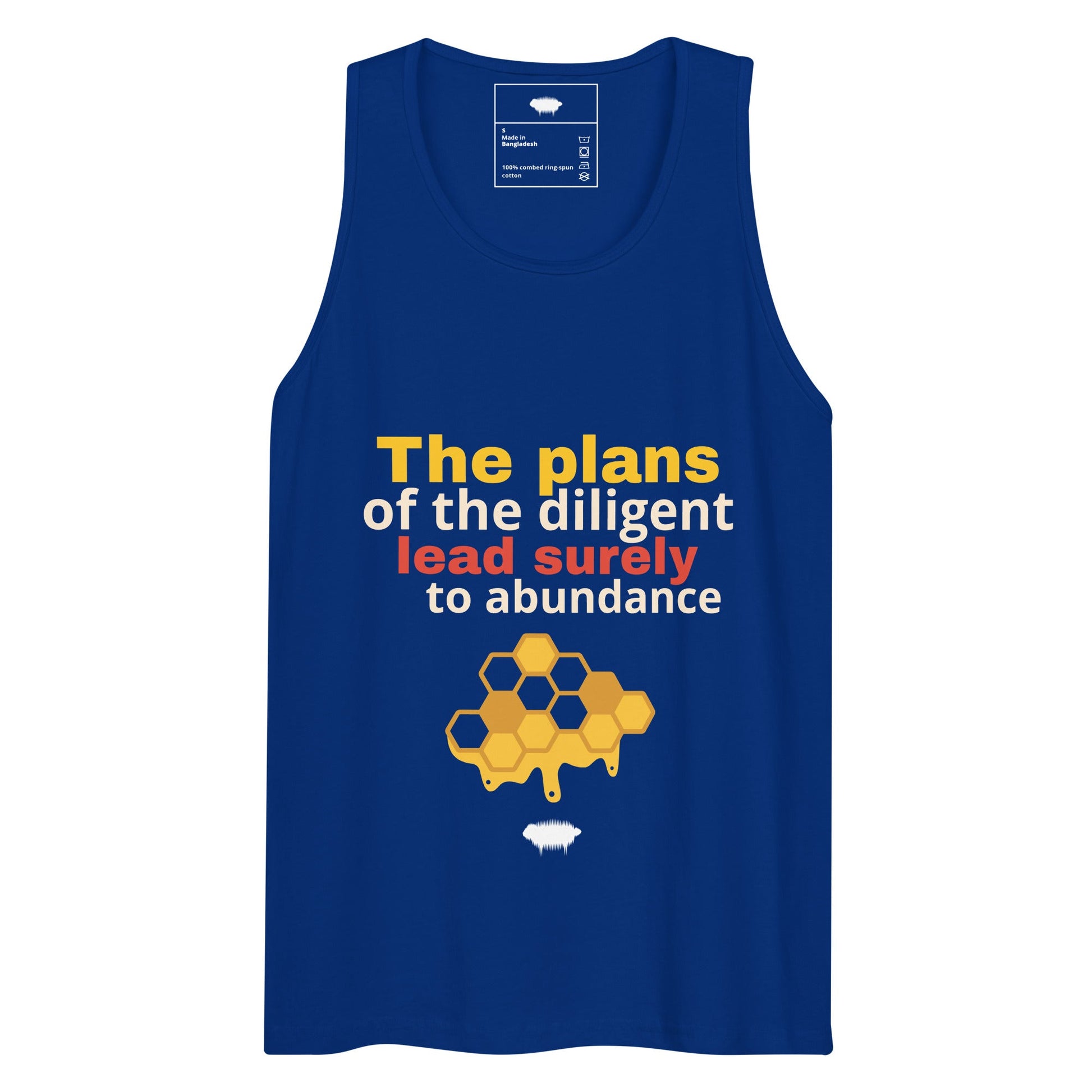 Men’s premium tank top - Proverbs 21:5 - Valiant Sheep Store