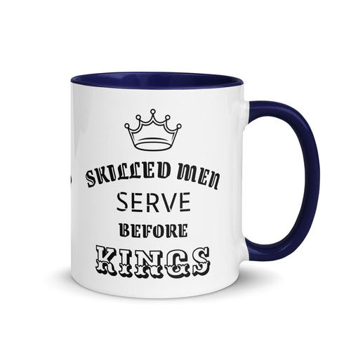 Mug with Color Inside - Proverbs 22:29 "Skilled Men Serve Before Kings" Dark Blue - Valiant Sheep