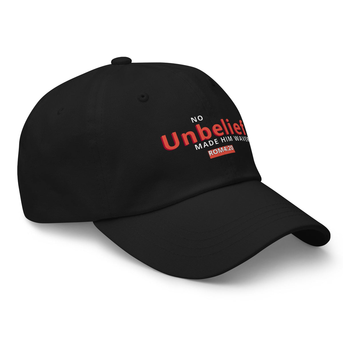 No Unbelief Made Him Waver Romans 4:20 - Classic Dad Hat for the Unwavering Believer Black - Valiant Sheep Store