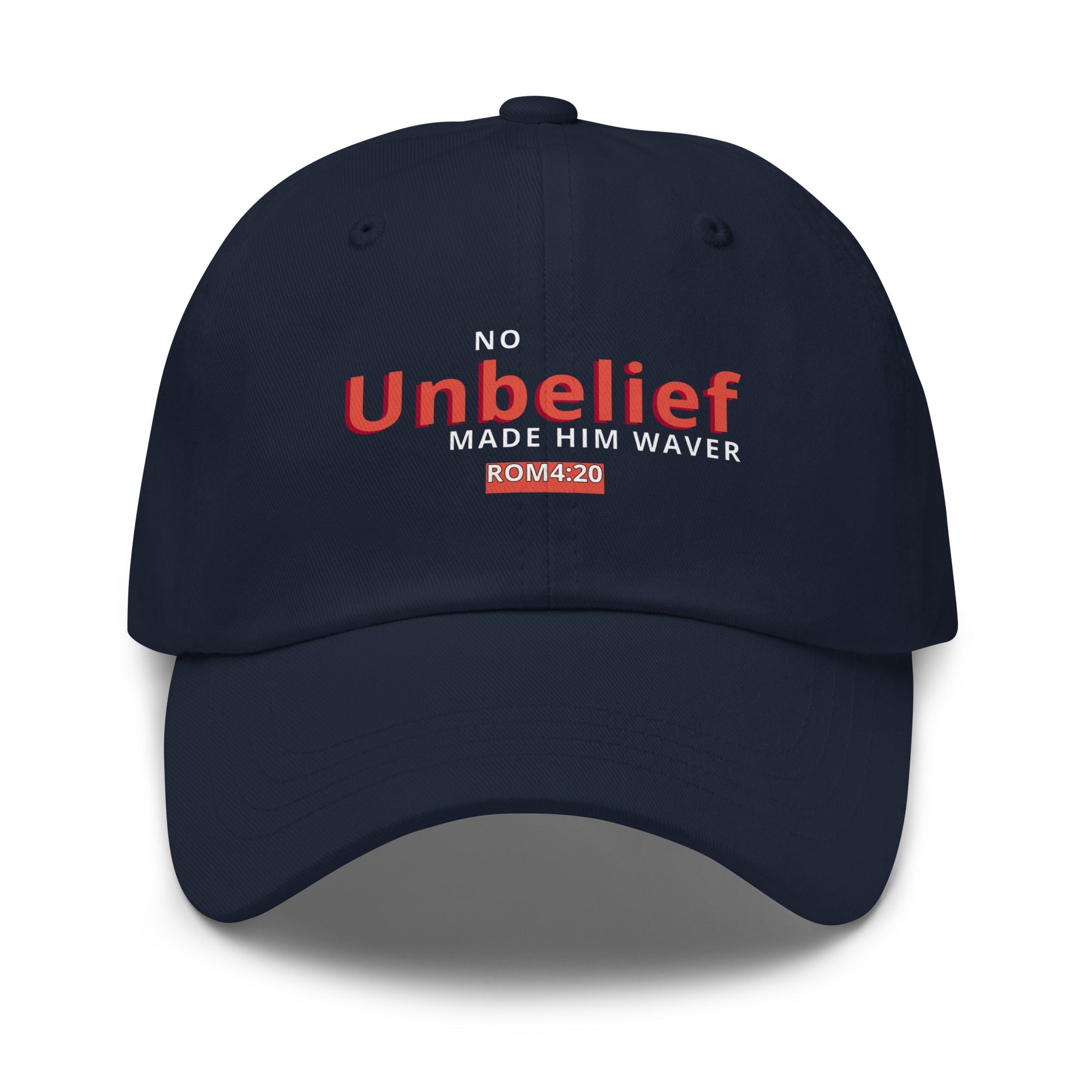 No Unbelief Made Him Waver Romans 4:20 - Classic Dad Hat for the Unwavering Believer Navy - Valiant Sheep Store