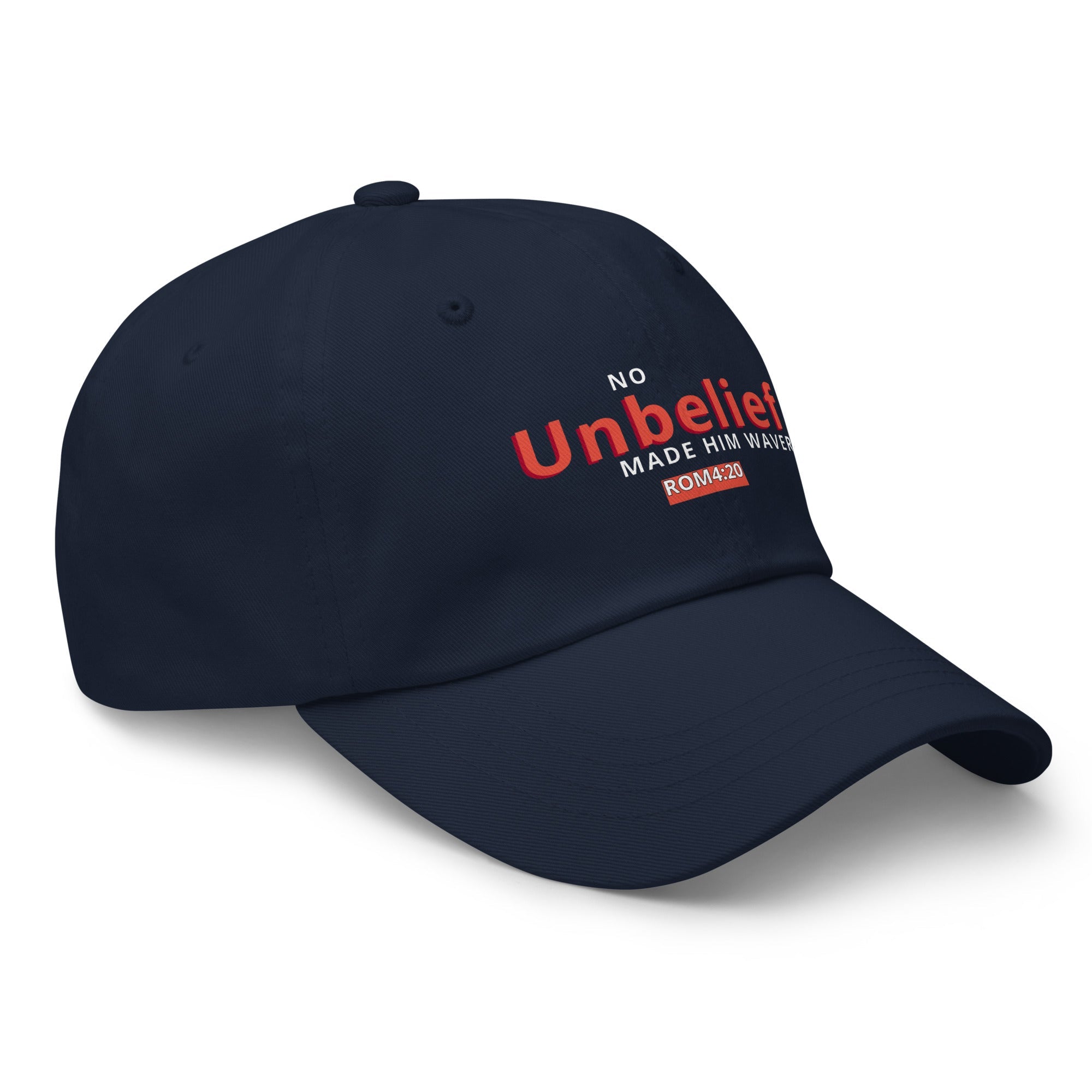 No Unbelief Made Him Waver Romans 4:20 - Classic Dad Hat for the Unwavering Believer Navy - Valiant Sheep Store