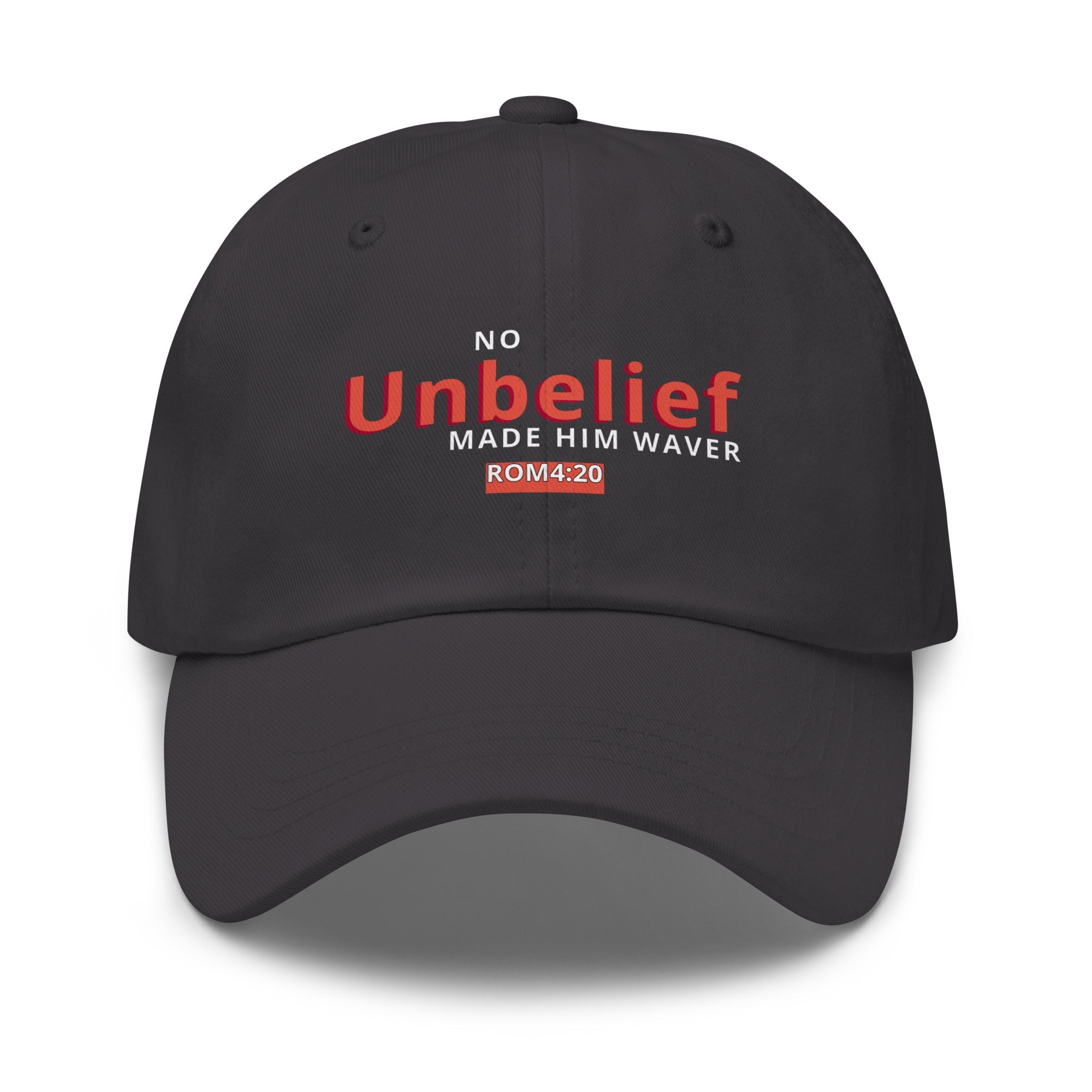 No Unbelief Made Him Waver Romans 4:20 - Classic Dad Hat for the Unwavering Believer Dark Grey - Valiant Sheep Store