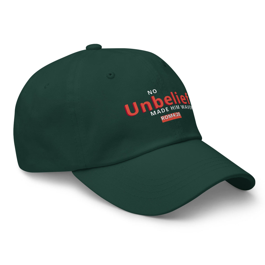 No Unbelief Made Him Waver Romans 4:20 - Classic Dad Hat for the Unwavering Believer Spruce - Valiant Sheep Store