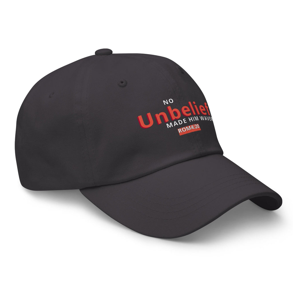 No Unbelief Made Him Waver Romans 4:20 - Classic Dad Hat for the Unwavering Believer Dark Grey - Valiant Sheep Store