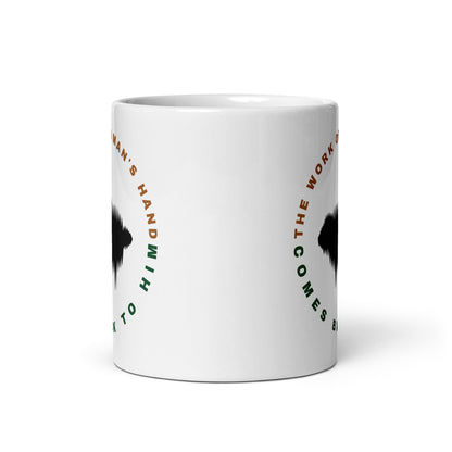 Proverbs 12:14 White Glossy Mug - Valiant Sheep