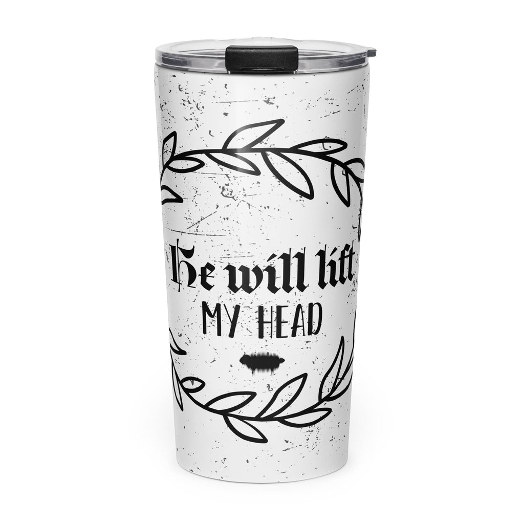 Tapered Stainless Steel Tumbler - "He Will Lift My Head" - Valiant Sheep Store