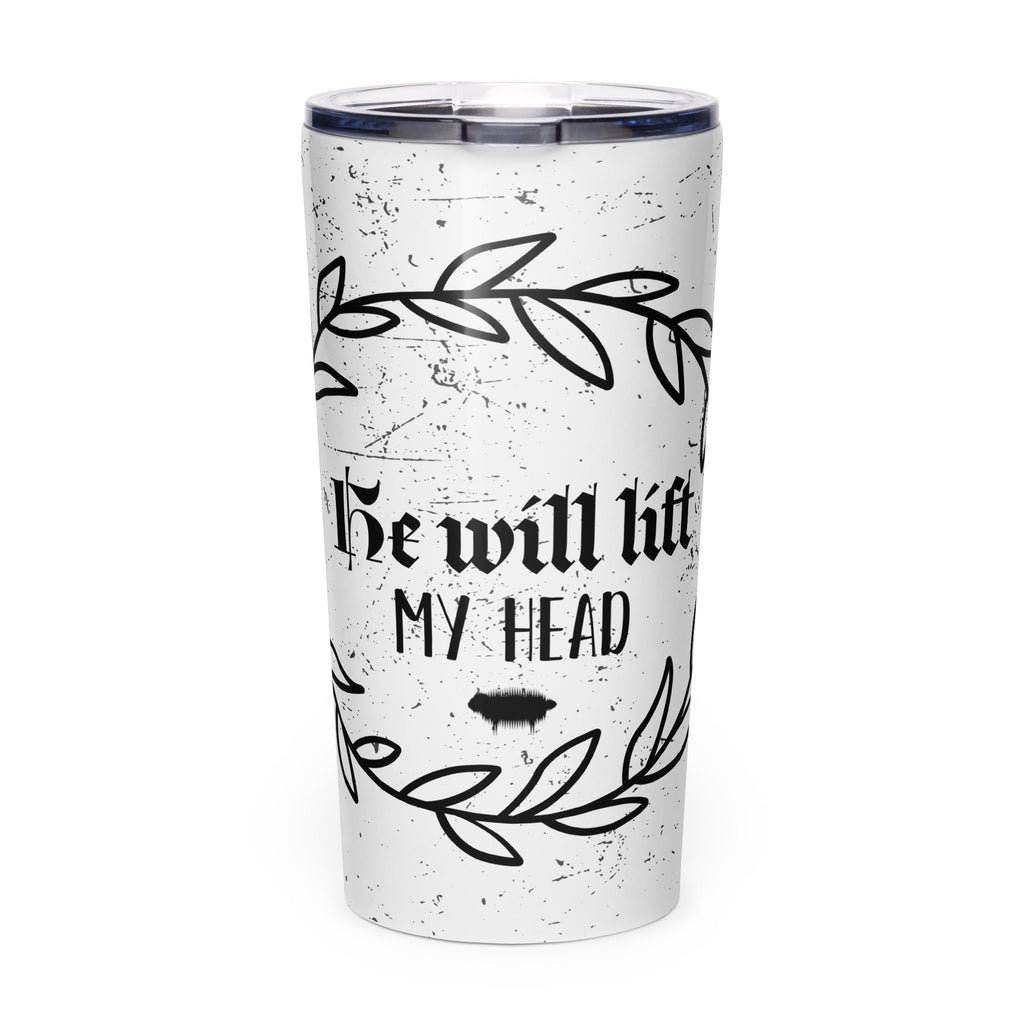 Tapered Stainless Steel Tumbler - "He Will Lift My Head" - Valiant Sheep Store