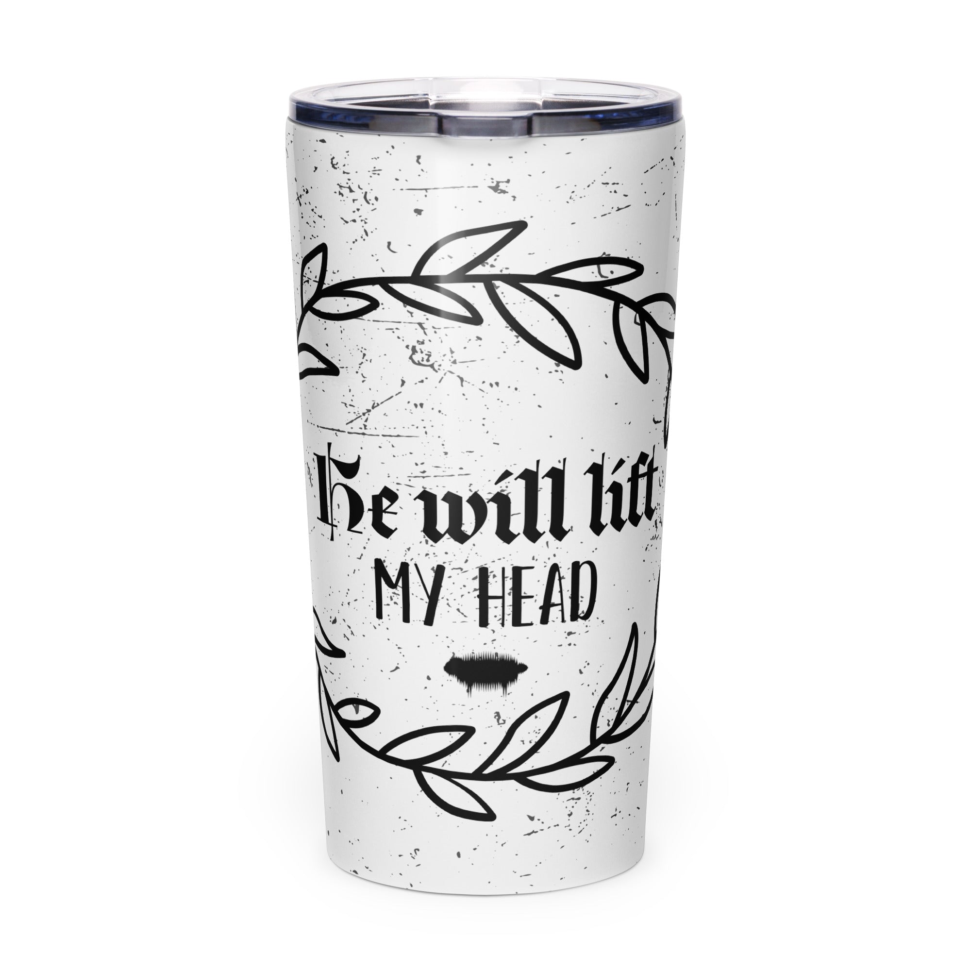 Tapered Stainless Steel Tumbler - "He Will Lift My Head" - Valiant Sheep Store