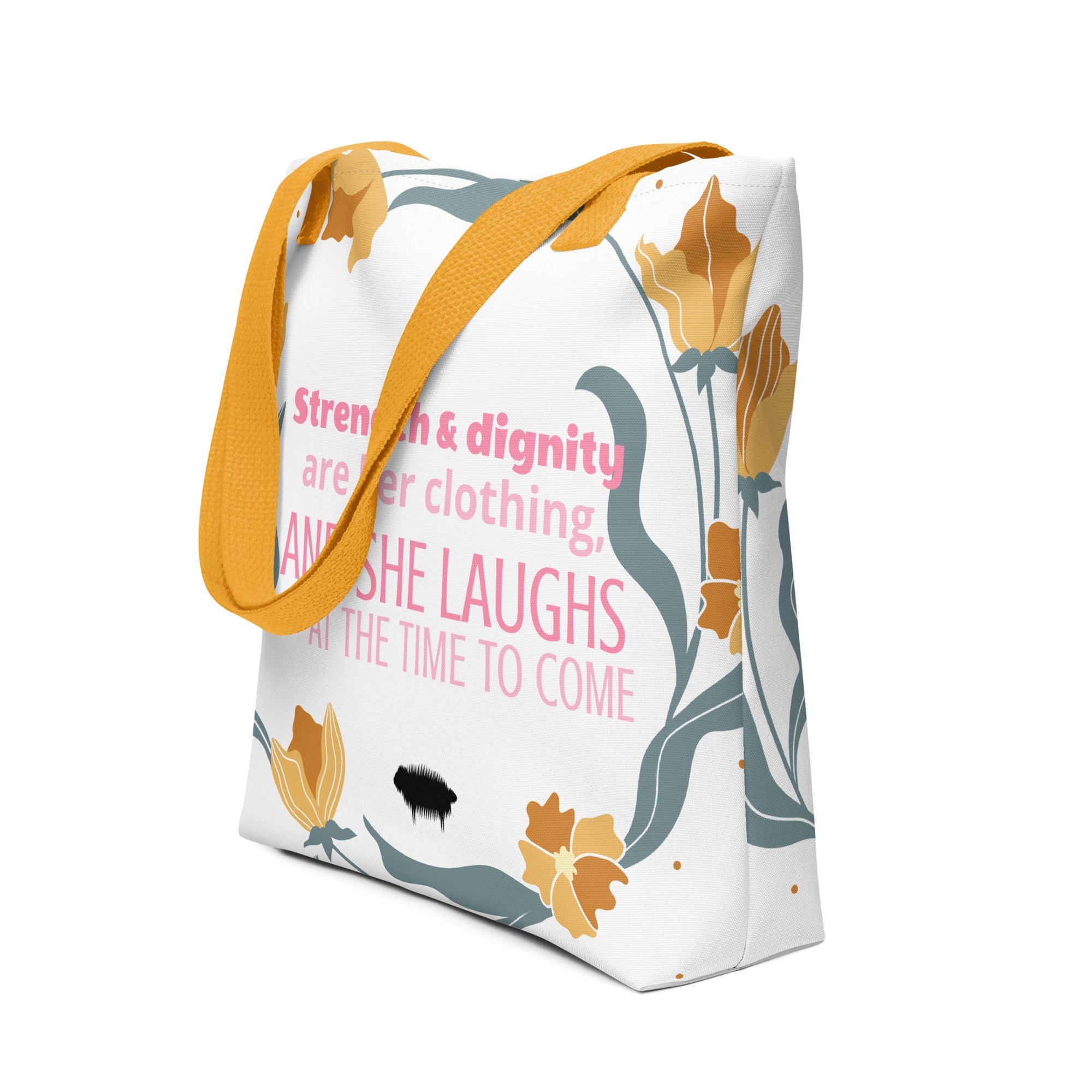 Tote Bag - Proverbs 31:25 "Strength & Dignity Are Her Clothing" Yellow - Valiant Sheep