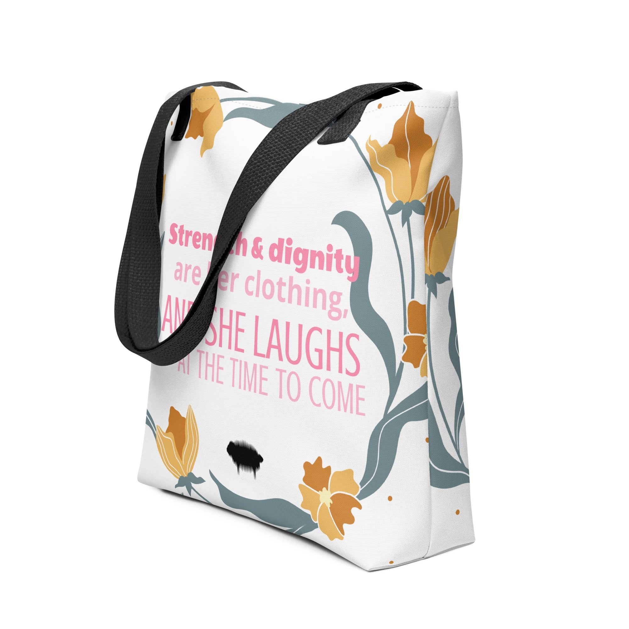 Tote Bag - Proverbs 31:25 "Strength & Dignity Are Her Clothing" Black - Valiant Sheep
