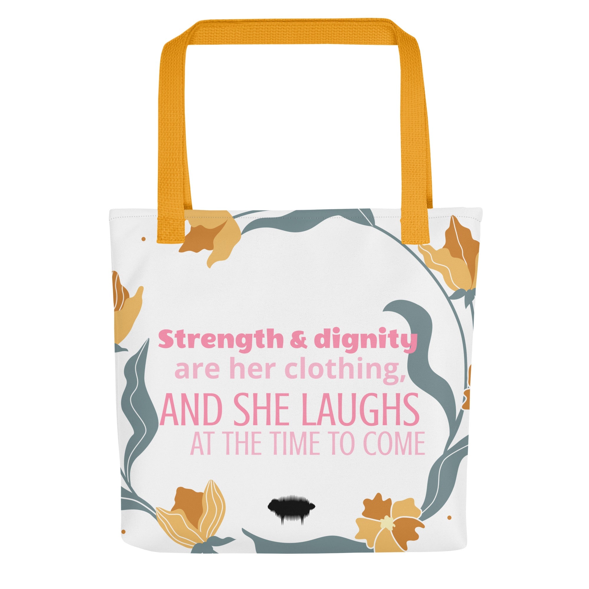 Tote Bag - Proverbs 31:25 "Strength & Dignity Are Her Clothing" Yellow - Valiant Sheep