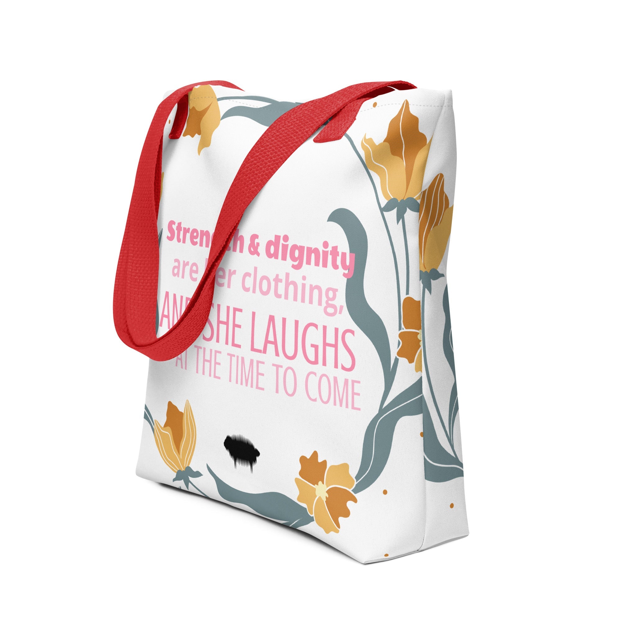 Tote Bag - Proverbs 31:25 "Strength & Dignity Are Her Clothing" Red - Valiant Sheep