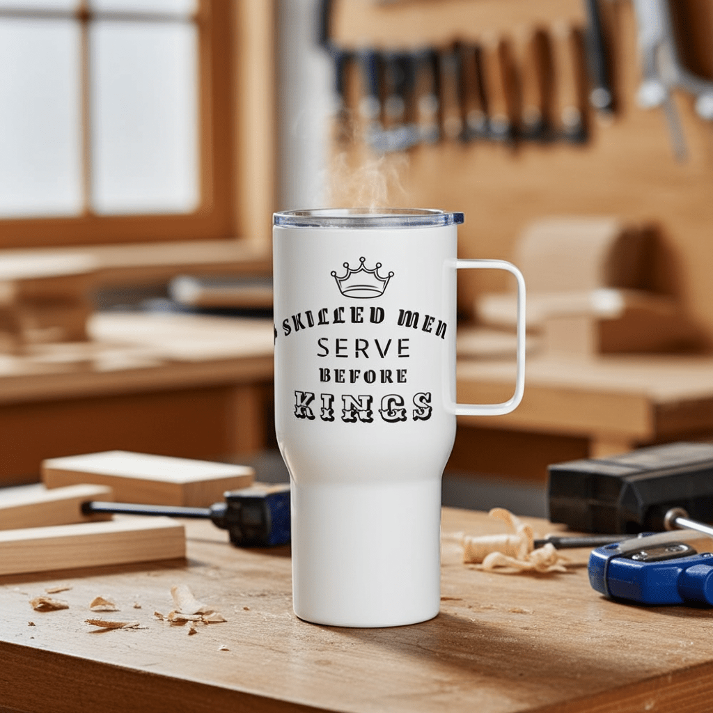 Travel Mug with a Handle - Proverbs 22:29 "Skilled Men Serve Before Kings" 40 oz - Valiant Sheep Store
