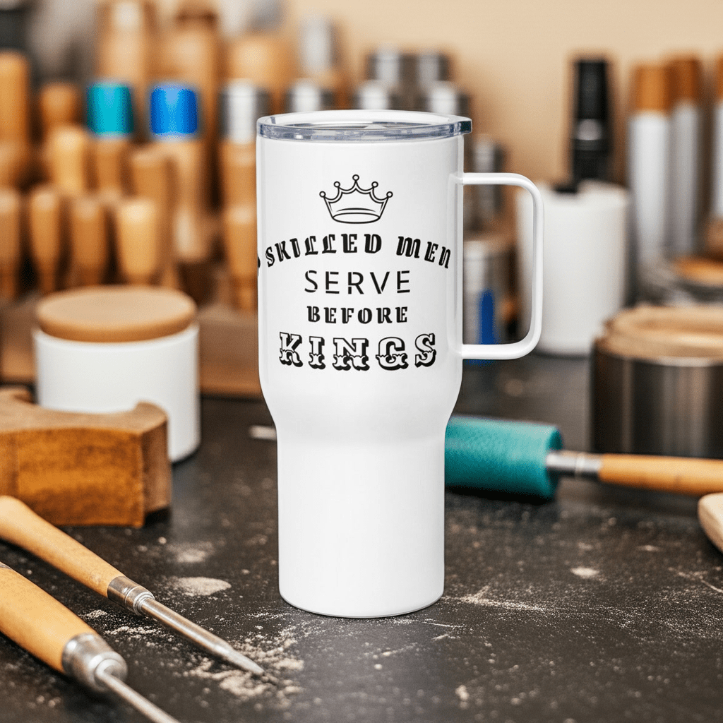 Travel Mug with a Handle - Proverbs 22:29 "Skilled Men Serve Before Kings" 40 oz - Valiant Sheep Store