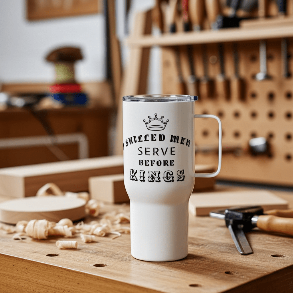 Travel Mug with a Handle - Proverbs 22:29 "Skilled Men Serve Before Kings" 40 oz - Valiant Sheep Store