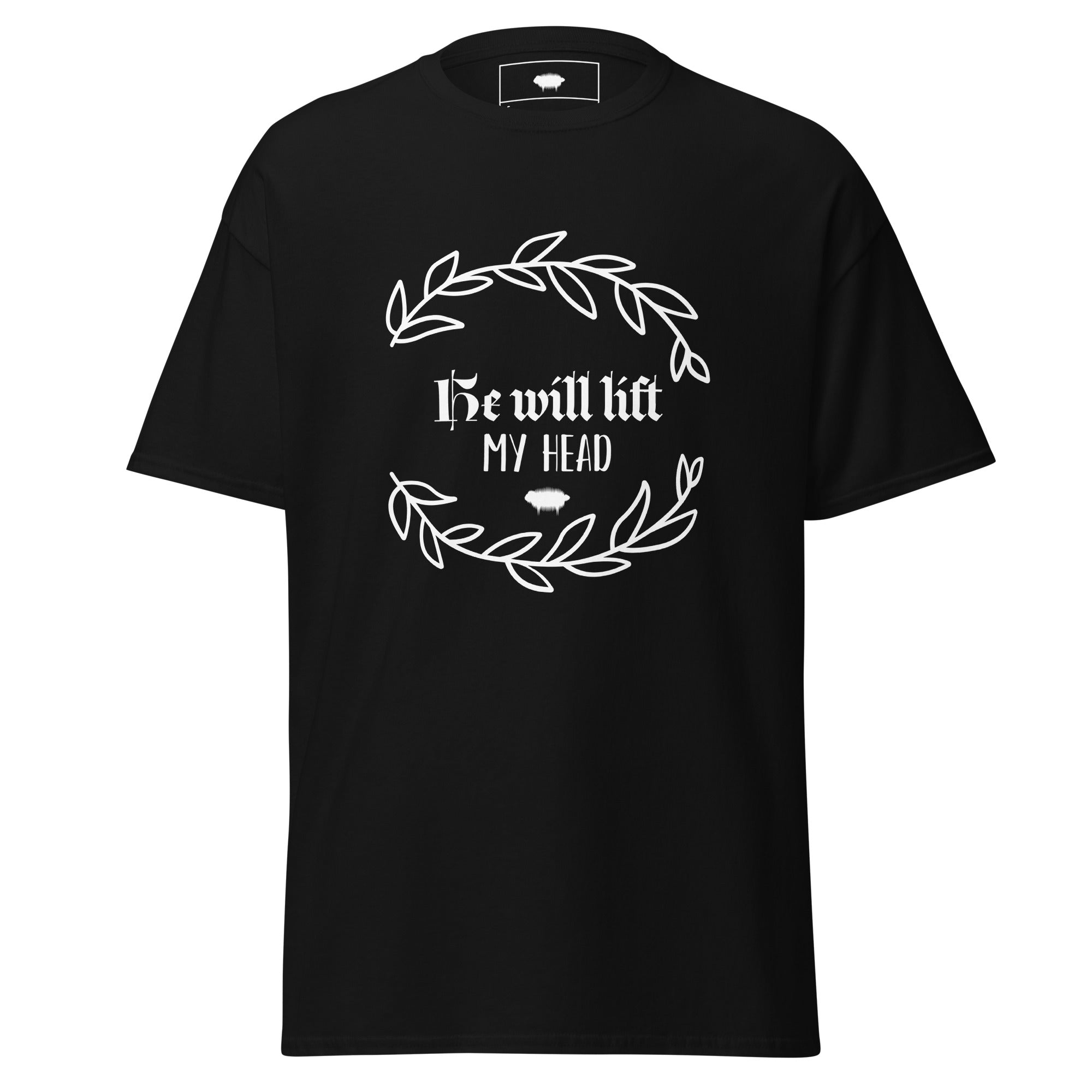 Unisex Classic Tee - "He Will Lift My Head" Black - Valiant Sheep Store