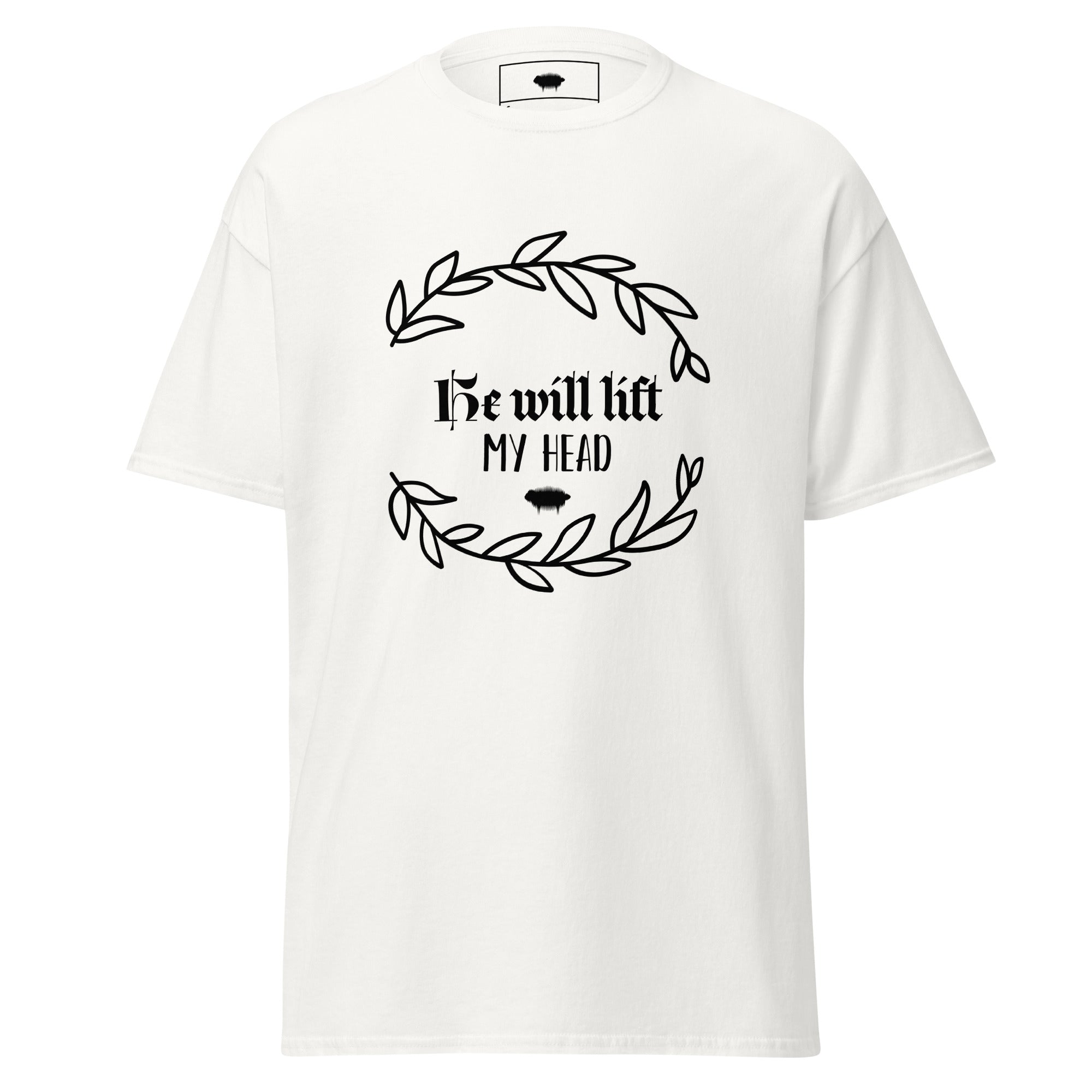 Unisex Classic Tee - "He Will Lift My Head" White - Valiant Sheep Store