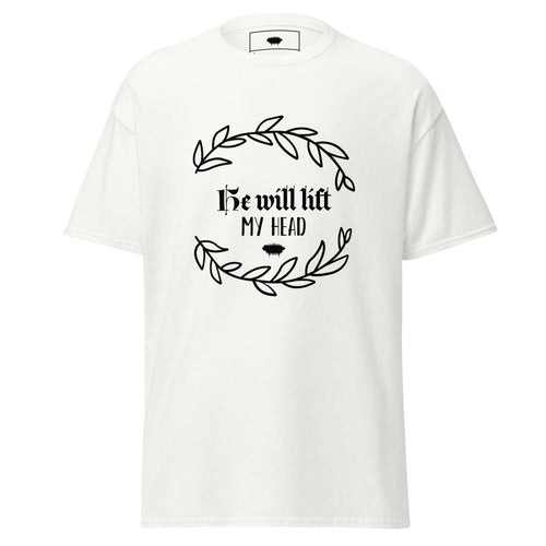 Unisex Classic Tee - "He Will Lift My Head" White - Valiant Sheep Store