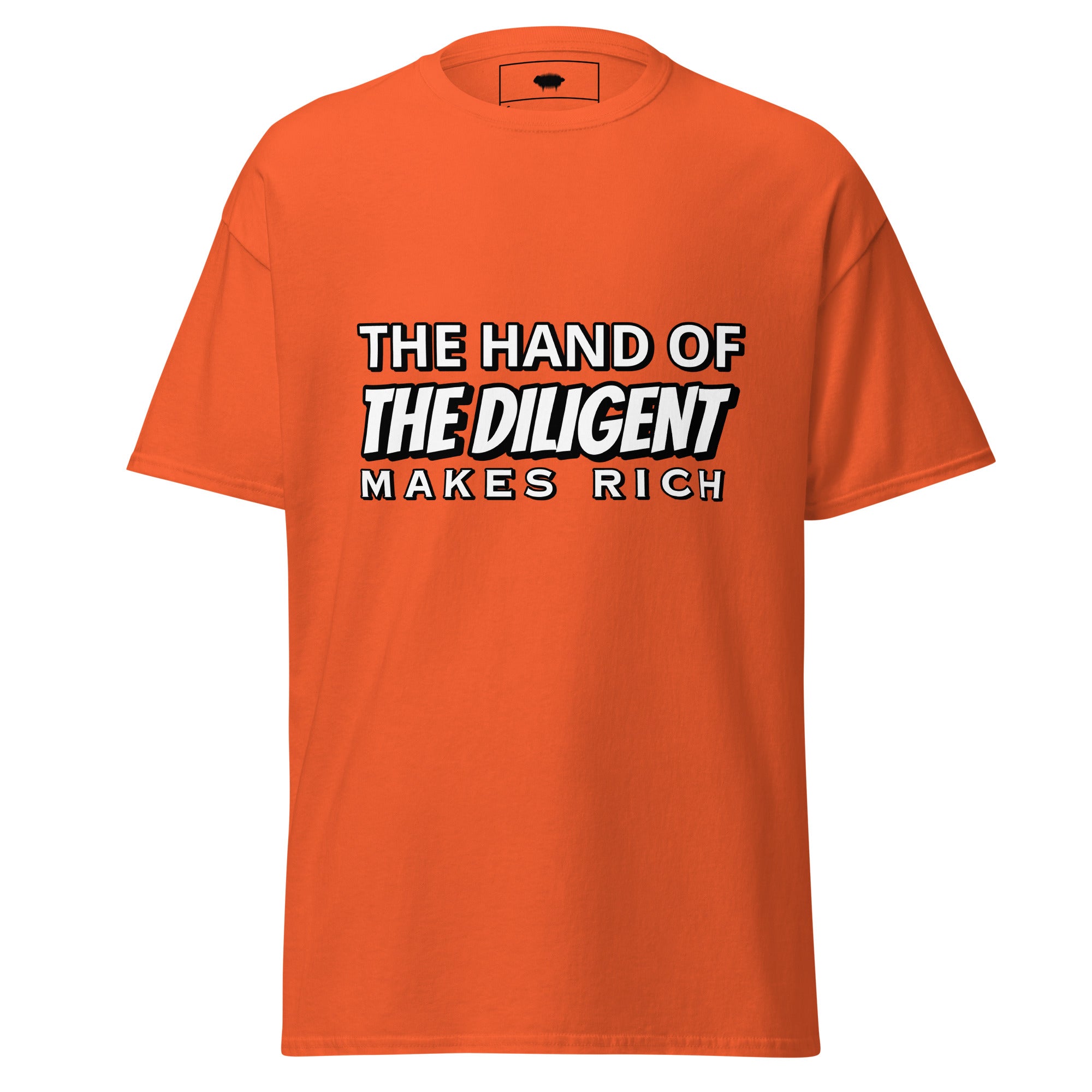 Unisex Classic Tee - Proverbs 10:4 “The Hand of the Diligent Makes Rich” Orange - Valiant Sheep Store