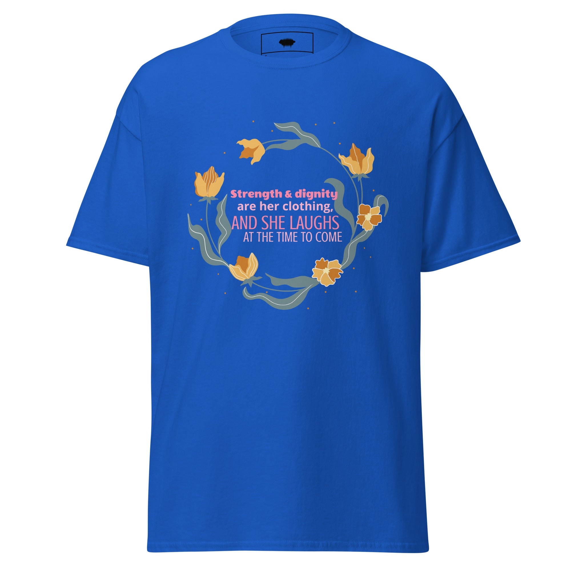Unisex Classic Tee - Proverbs 31:25 "Strength & Dignity Are Her Clothing" Royal - Valiant Sheep