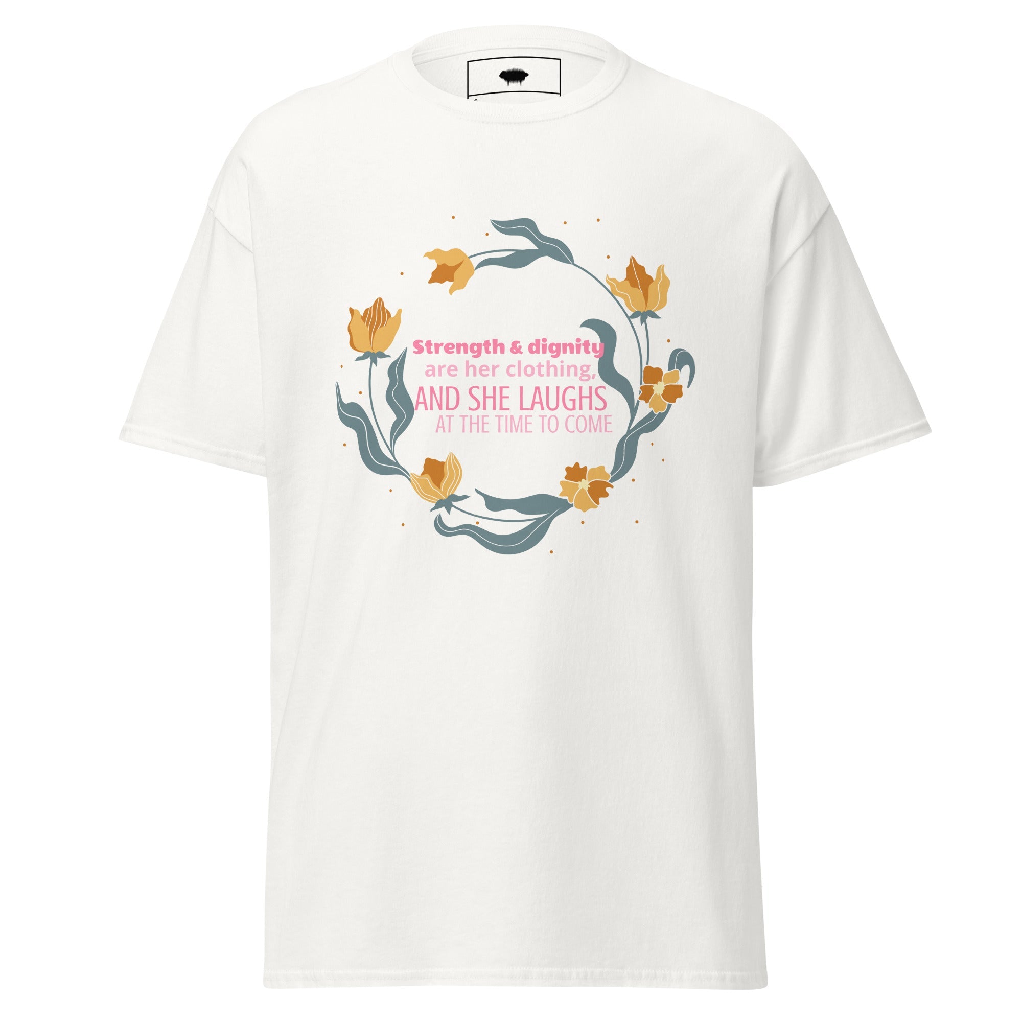 Unisex Classic Tee - Proverbs 31:25 "Strength & Dignity Are Her Clothing" White - Valiant Sheep