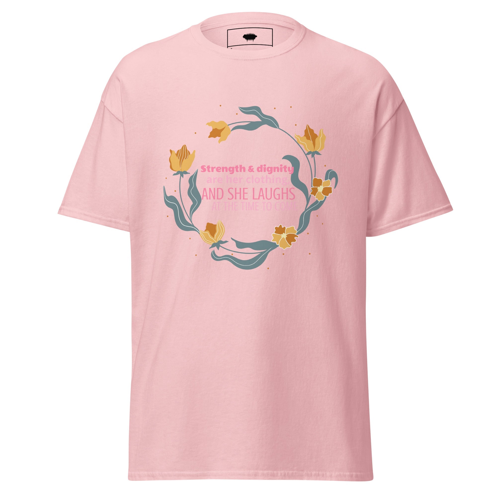 Unisex Classic Tee - Proverbs 31:25 "Strength & Dignity Are Her Clothing" Light Pink - Valiant Sheep