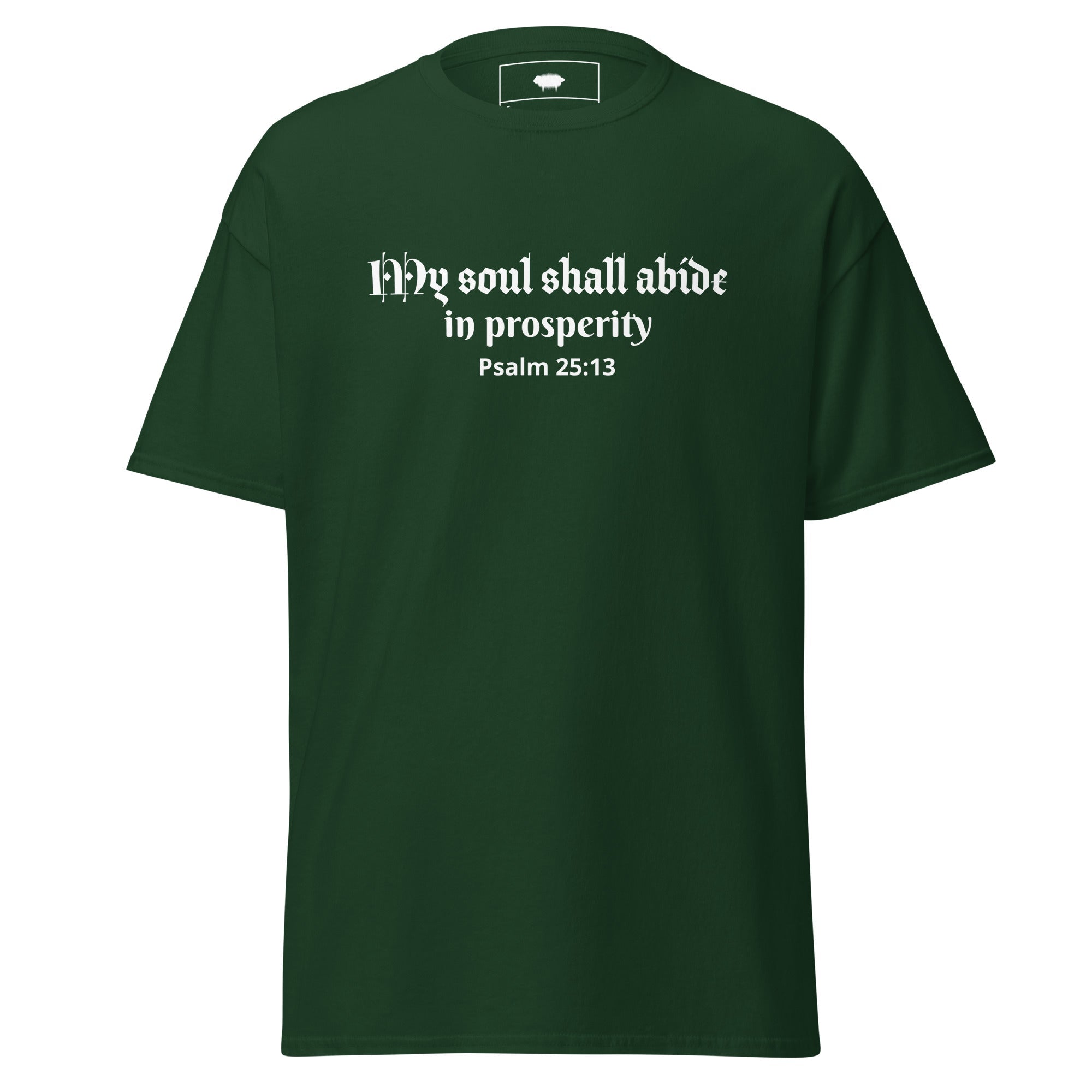 Unisex Classic Tee - Psalm 25:13 "My Soul Shall Abide in Prosperity" Forest Green - Valiant Sheep Store