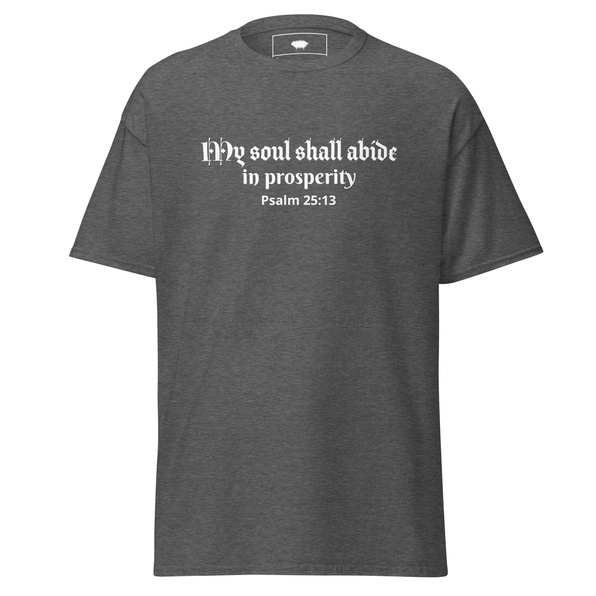 Unisex Classic Tee - Psalm 25:13 "My Soul Shall Abide in Prosperity" Dark Heather - Valiant Sheep Store