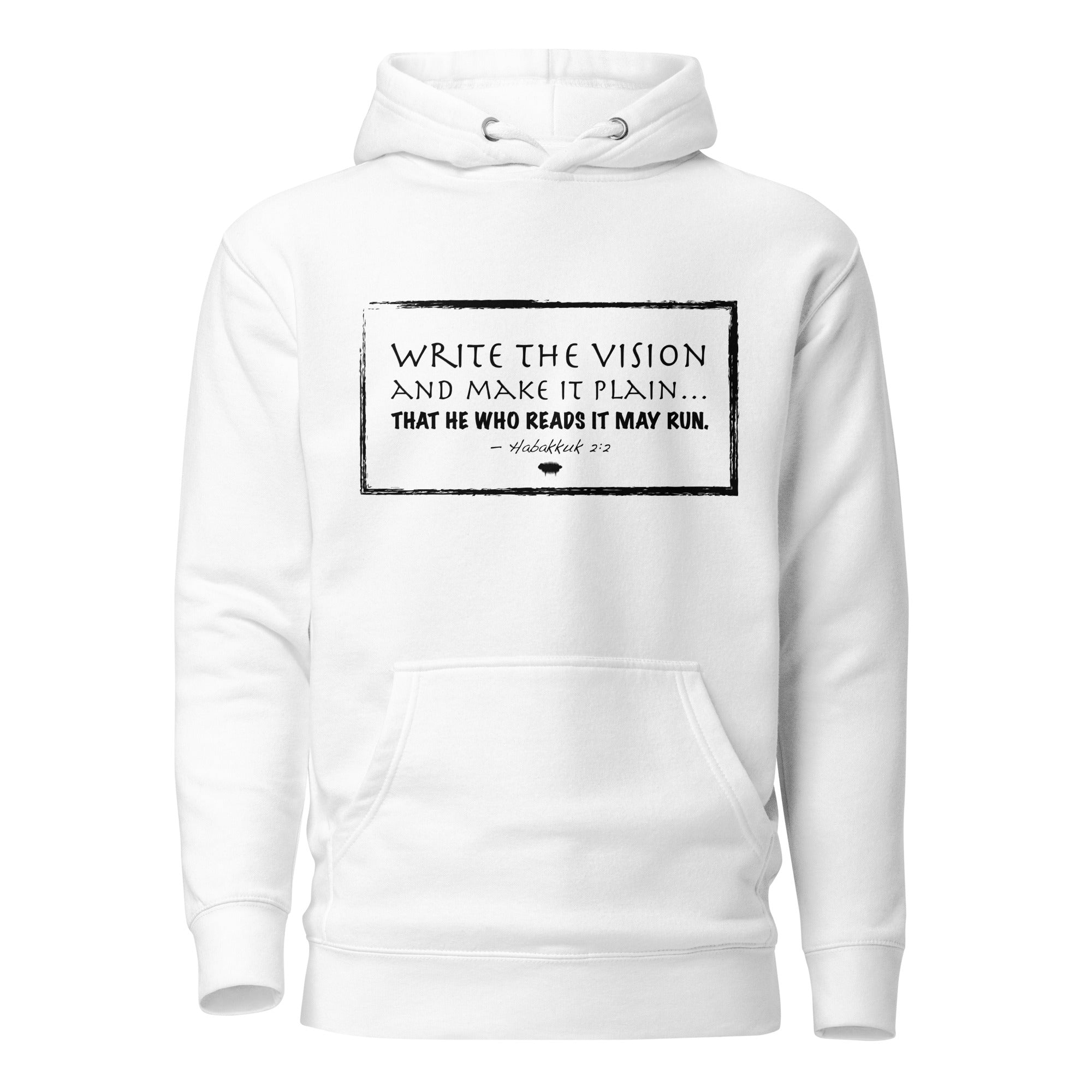 Unisex Hoodie - Habbakuk 2:2 "Write the Vision" White - Valiant Sheep Store