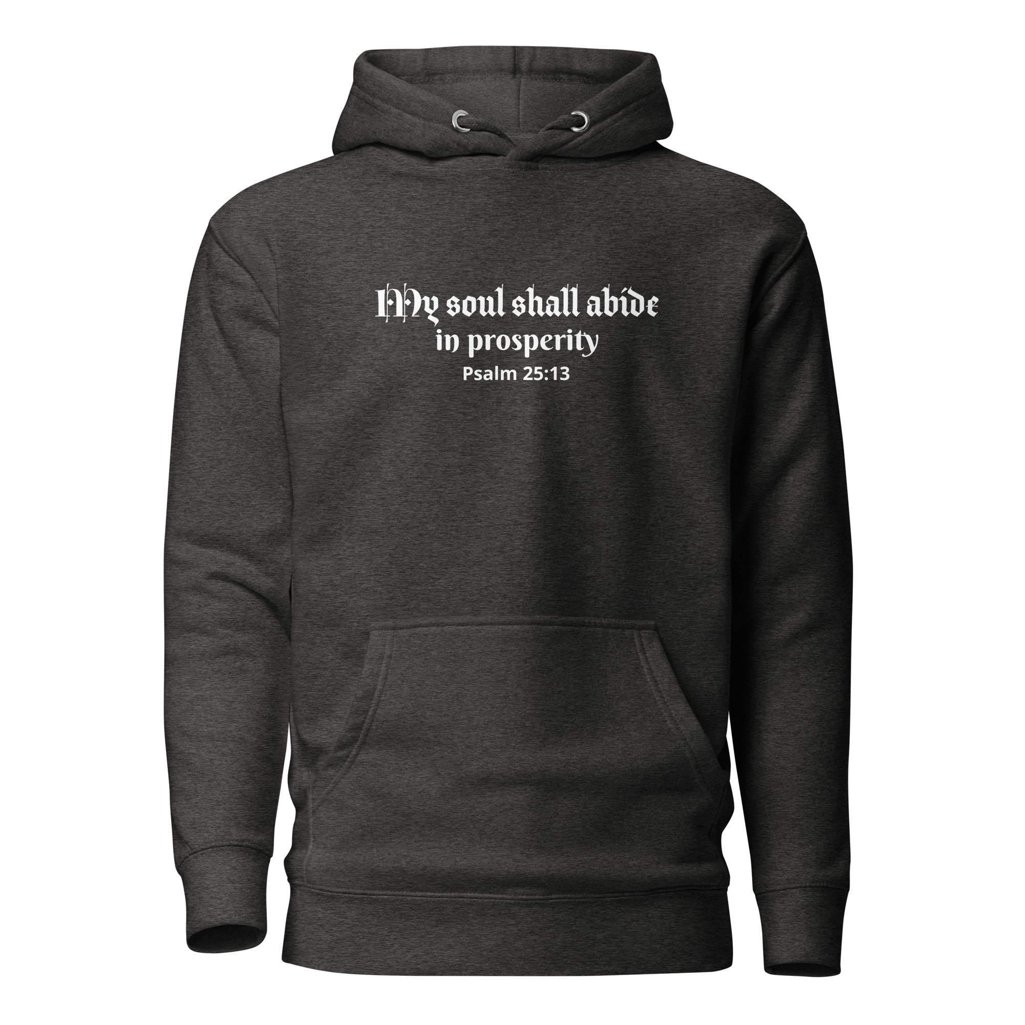 Unisex Hoodie - Psalm 25:13 "My Soul Shall Abide in Prosperity" Charcoal Heather - Valiant Sheep Store