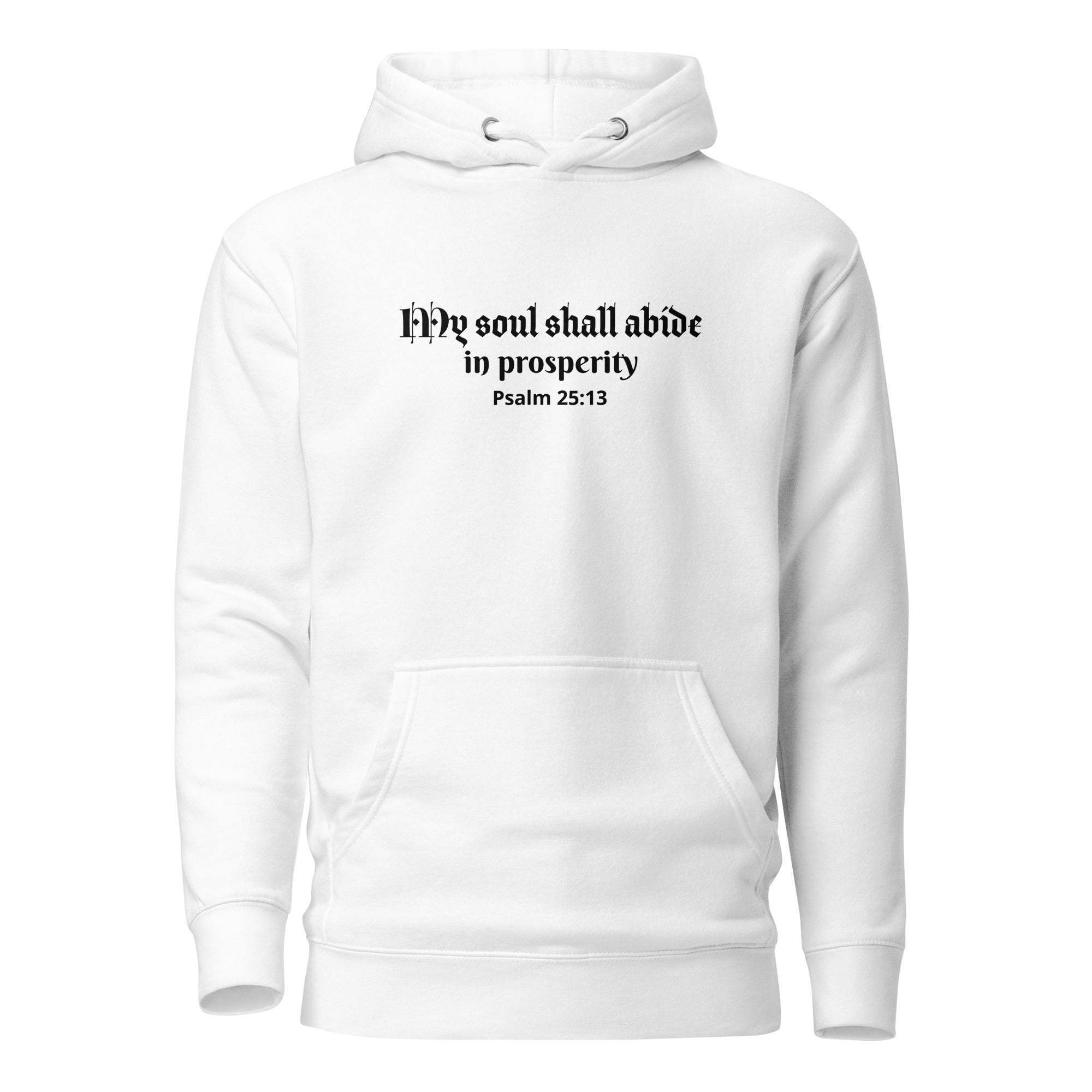 Unisex Hoodie - Psalm 25:13 "My Soul Shall Abide in Prosperity" White - Valiant Sheep Store