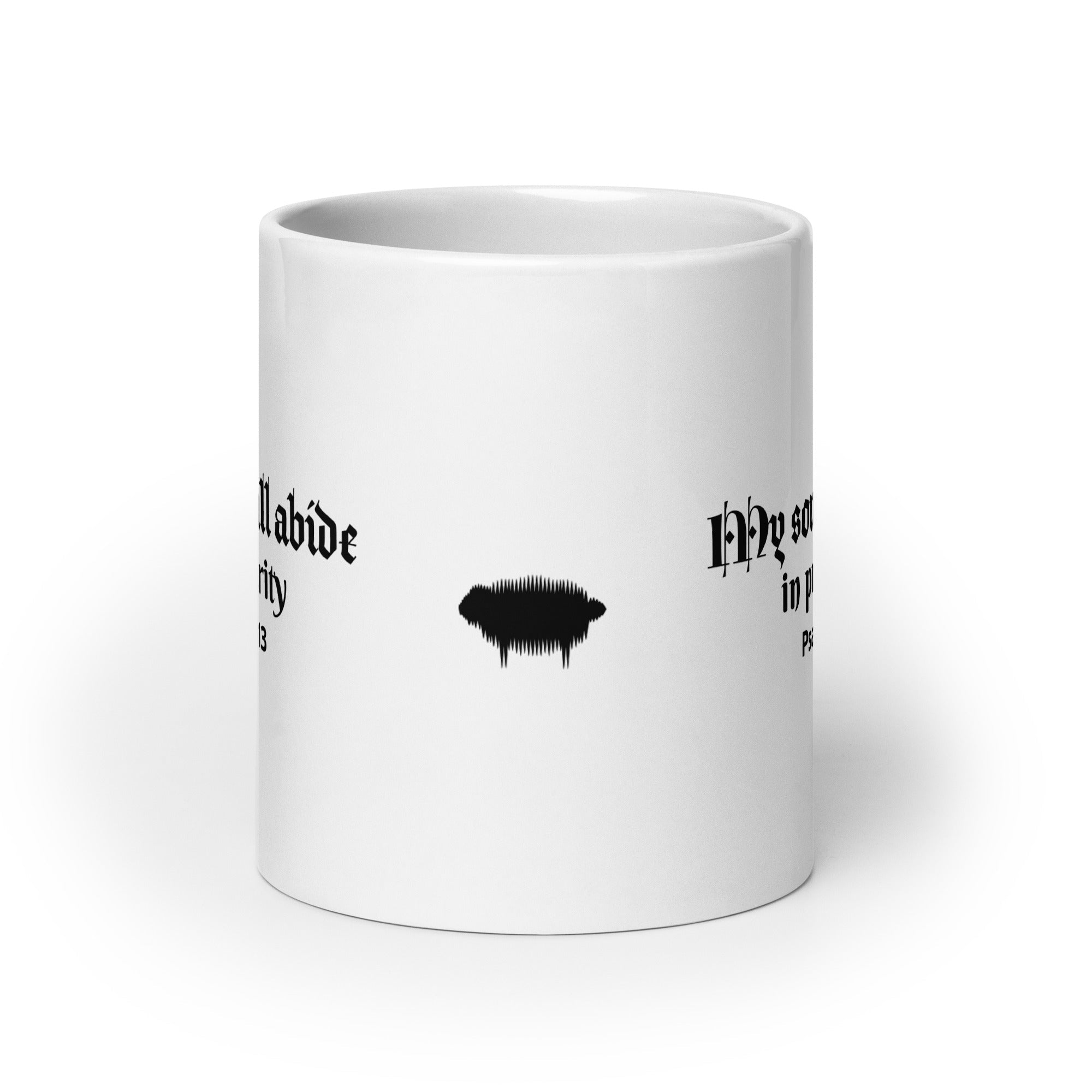 White Glossy Mug - Psalm 25:13 "My Soul Shall Abide in Prosperity" 15 oz - Valiant Sheep Store